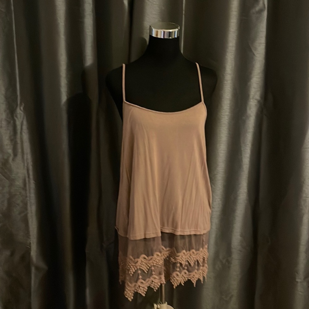 Tan tank with lace on bottom